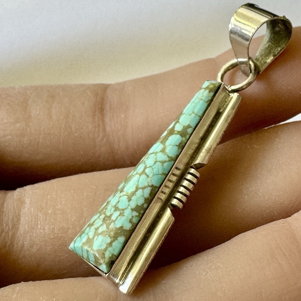 Navajo Inlay Pendant #8 Mine Turquoise Sterling 1.5in Signed Francisco Native - Picture 2 of 6